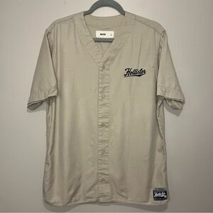 Hollister Large mens button up LA Los Angeles baseball sportswear retro tee tan